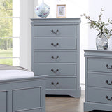 5 Pieces Bedroom Suite in Solid Wood & MDF Queen Size Grey Colour Bed, Bedside Table, Dresser & Tallboy