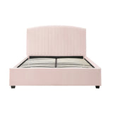 Camelia Double Size Bed Frame Pink Velvet Upholstery High Headboard Quality Slats Metal Structure