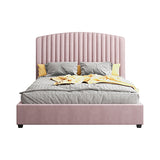 Camelia Queen Size Bed Frame Pink Velvet Upholstery High Headboard Quality Slats Metal Structure