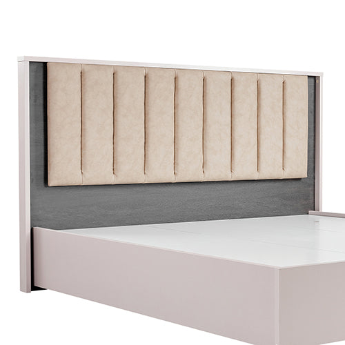 Queen Bed Frame Fabric Upholstery MDF LED Headboard in Champagne Colour