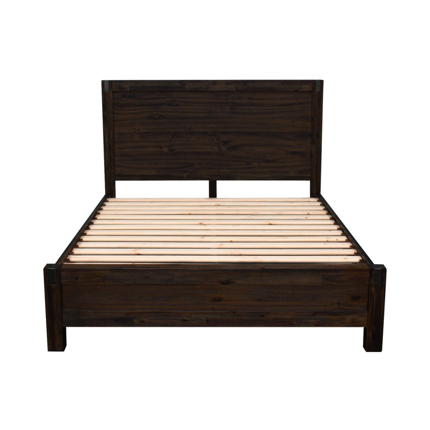 Bed Frame King Size in Solid Wood Veneered Acacia Bedroom Timber Slat in Chocolate