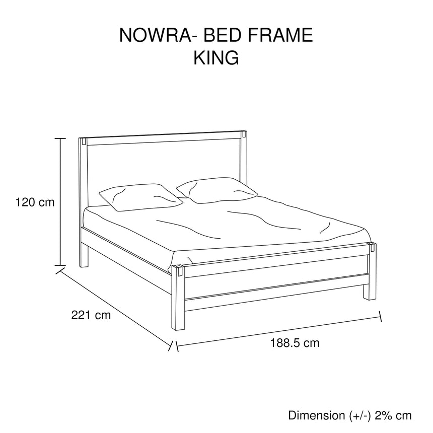 Bed Frame King Size in Solid Wood Veneered Acacia Bedroom Timber Slat in Chocolate