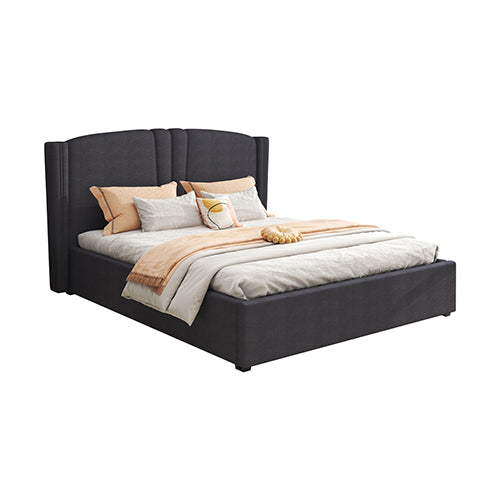 Roman Bed Frame Queen Size Black Velvet Fabric with Gas Lift plywood metal structure