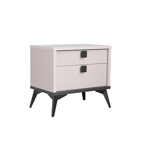 Bedside Table with 2 Storage Drawers MDF Combination of Champagne and Black Colour Nightstand