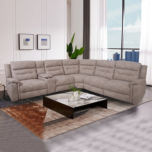 Barcelona 6 Seater Sectional Chaise Fabric Recliner Sofa with 2 Power Slides