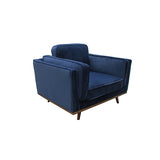 Single Seater Armchair Sofa Modern Lounge Accent Chair in Soft Blue Velvet with Wooden Frame