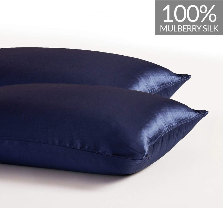 Luxury Pillowcase 2 Pack - 100% Pure Mulberry Silk on Both Sides - Navy Blue