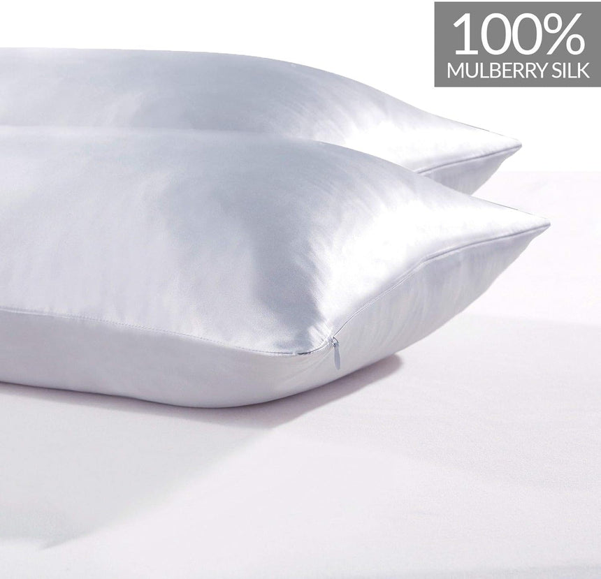 Luxury Pillowcase 2 Pack - 100% Pure Mulberry Silk on Both Sides - Silver