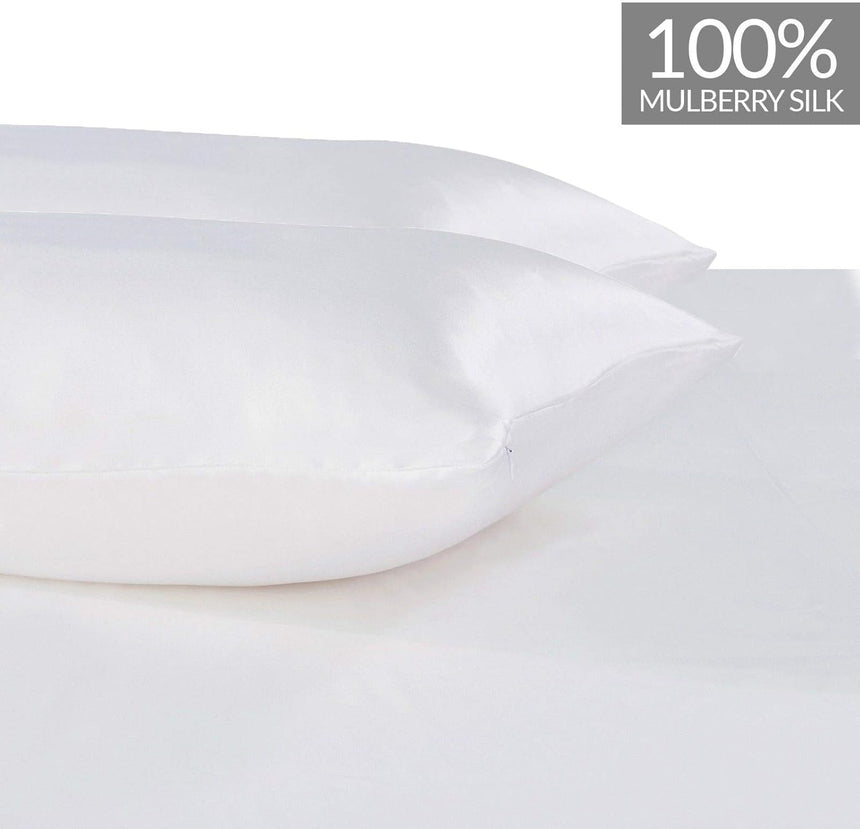 Luxury Pillowcase 2 Pack - 100% Pure Mulberry Silk on Both Sides - White