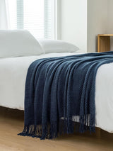 Micro Plush Knitted Woven Throw Blanket - Navy