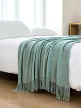 Micro Plush Knitted Woven Throw Blanket - Seafoam