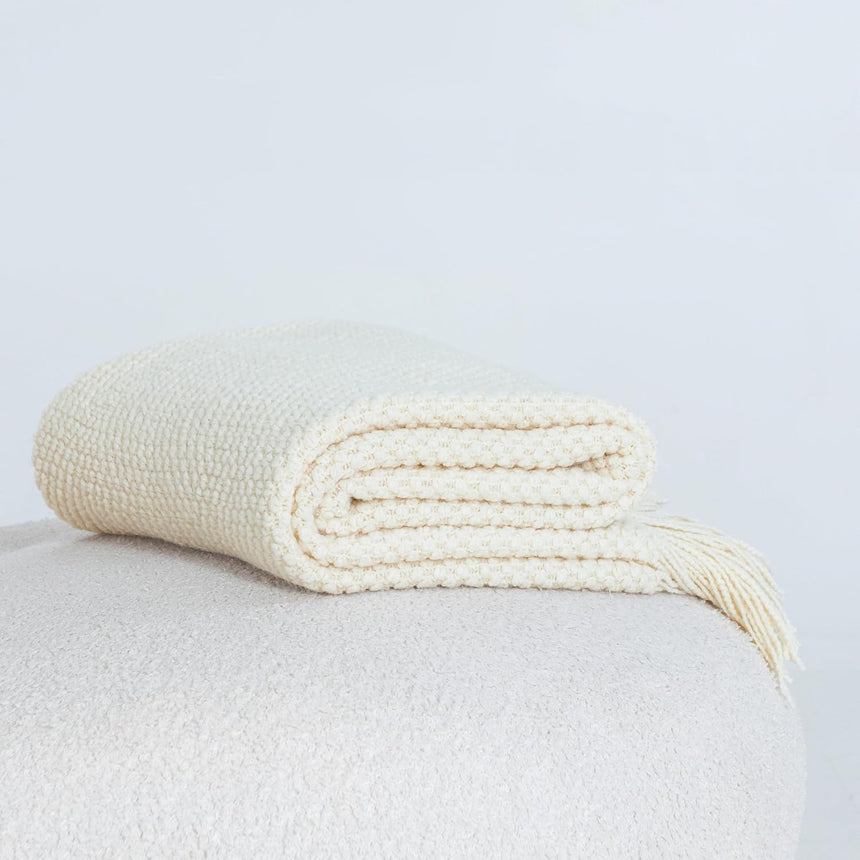 Micro Plush Knitted Woven Throw Blanket - Snow