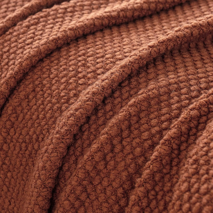 Micro Plush Knitted Woven Throw Blanket - Terracotta