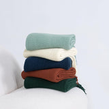 Micro Plush Knitted Woven Throw Blanket - Terracotta