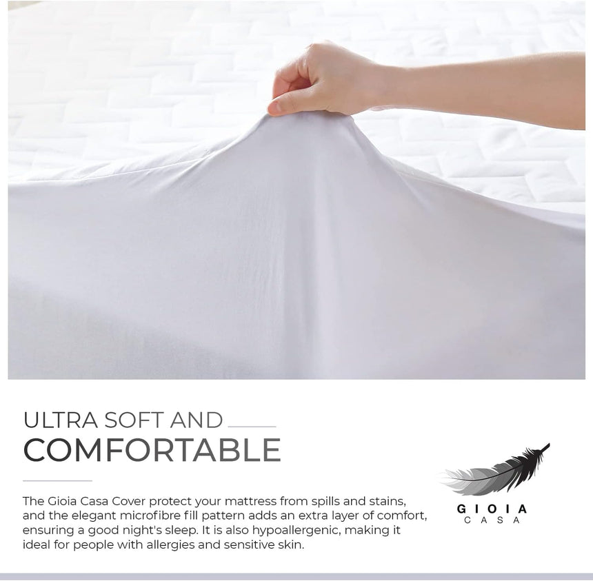 Gioia Casa 100% Ultra-Soft Cotton Quilted Anti-Microbial Mattress Cover Protector - Single Size