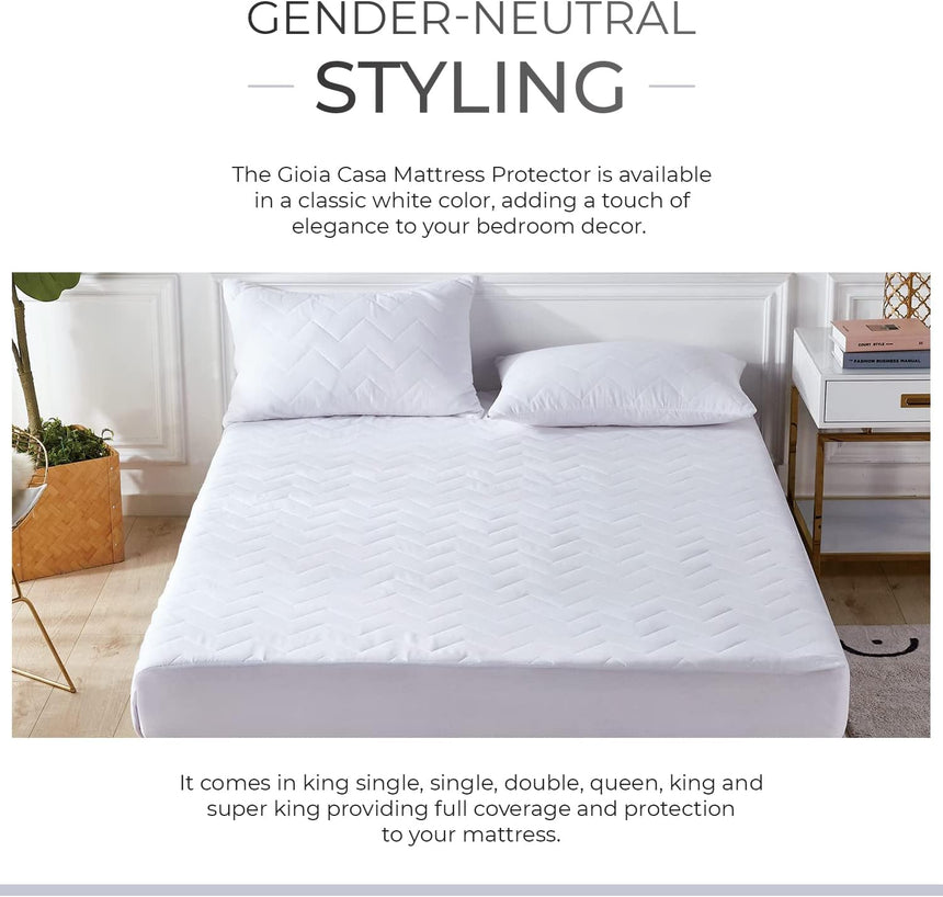 Gioia Casa 100% Ultra-Soft Cotton Quilted Anti-Microbial Mattress Cover Protector - Single Size