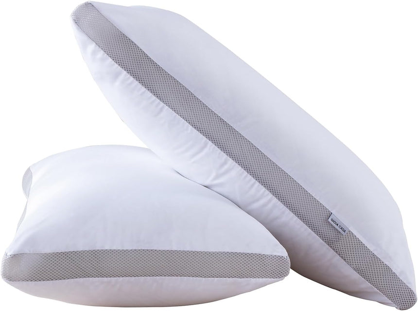 Bamboo Cooling Pillows Twin Pack - Luxury Plush Down-Like Microfibre Pillows for Bedding - Ultra Soft, Comfy & Breathable Standard Pillows