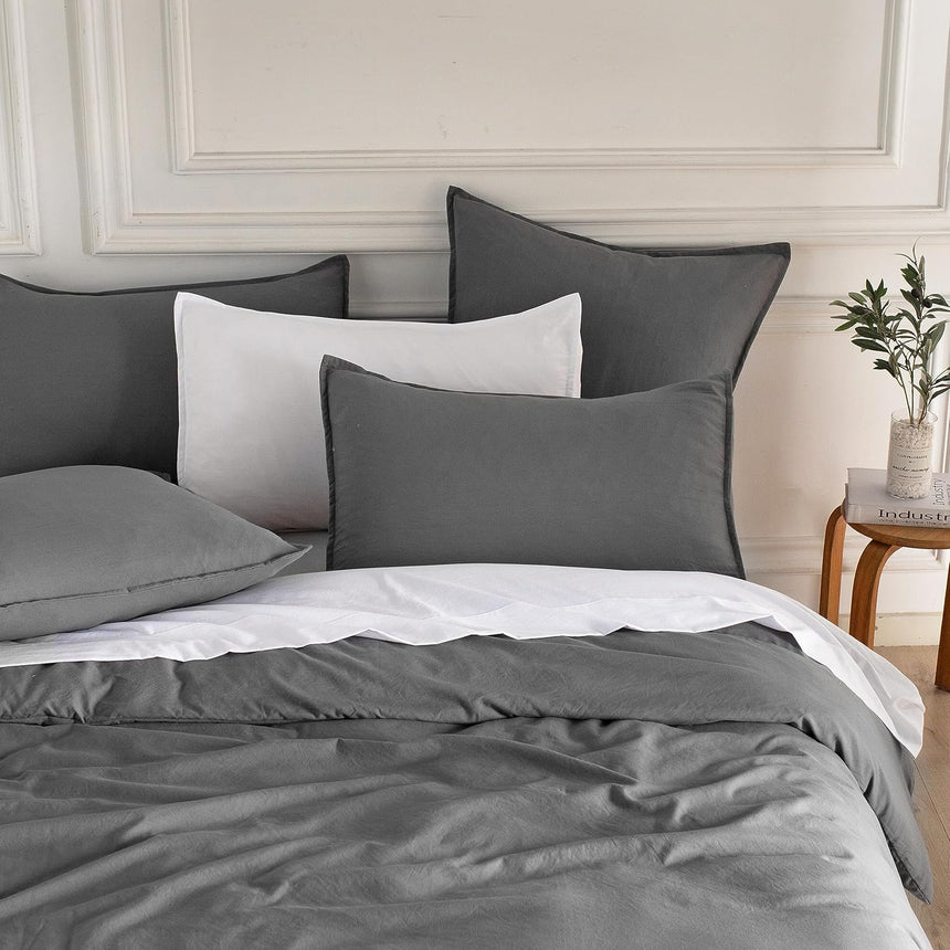 Vintage Washed Microfibre European Pillowcases - Set of 2 Luxurious European Pillow Covers - Grey