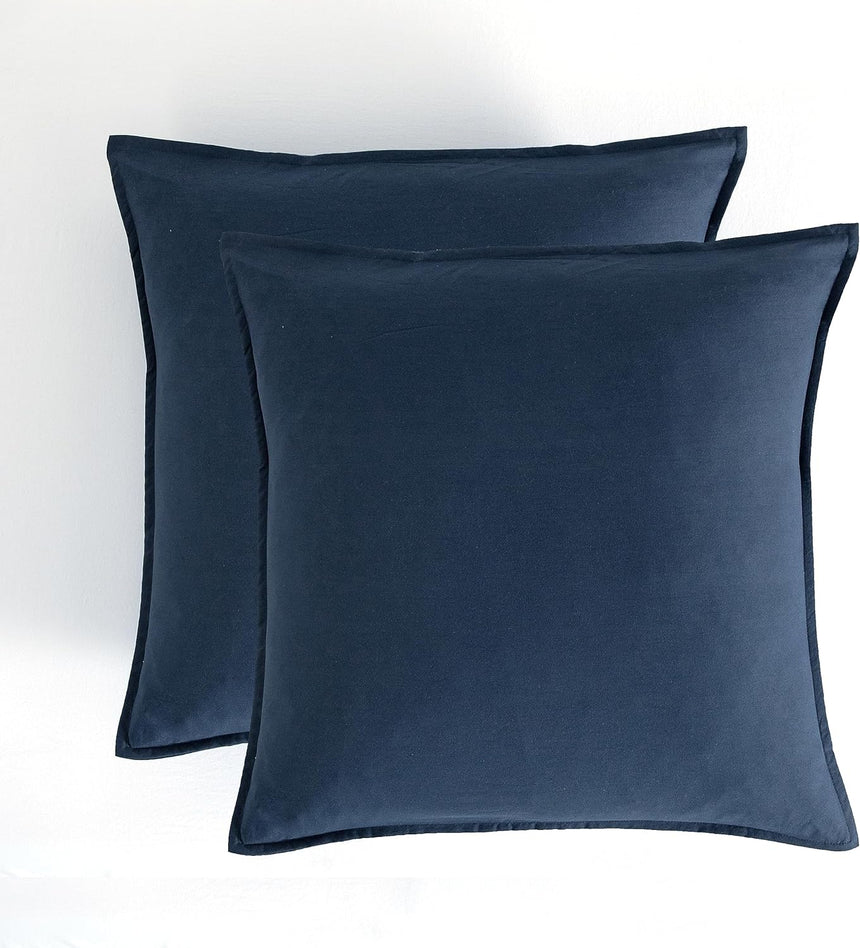 Vintage Washed Microfibre European Pillowcases - Set of 2 Luxurious European Pillow Covers - Navy