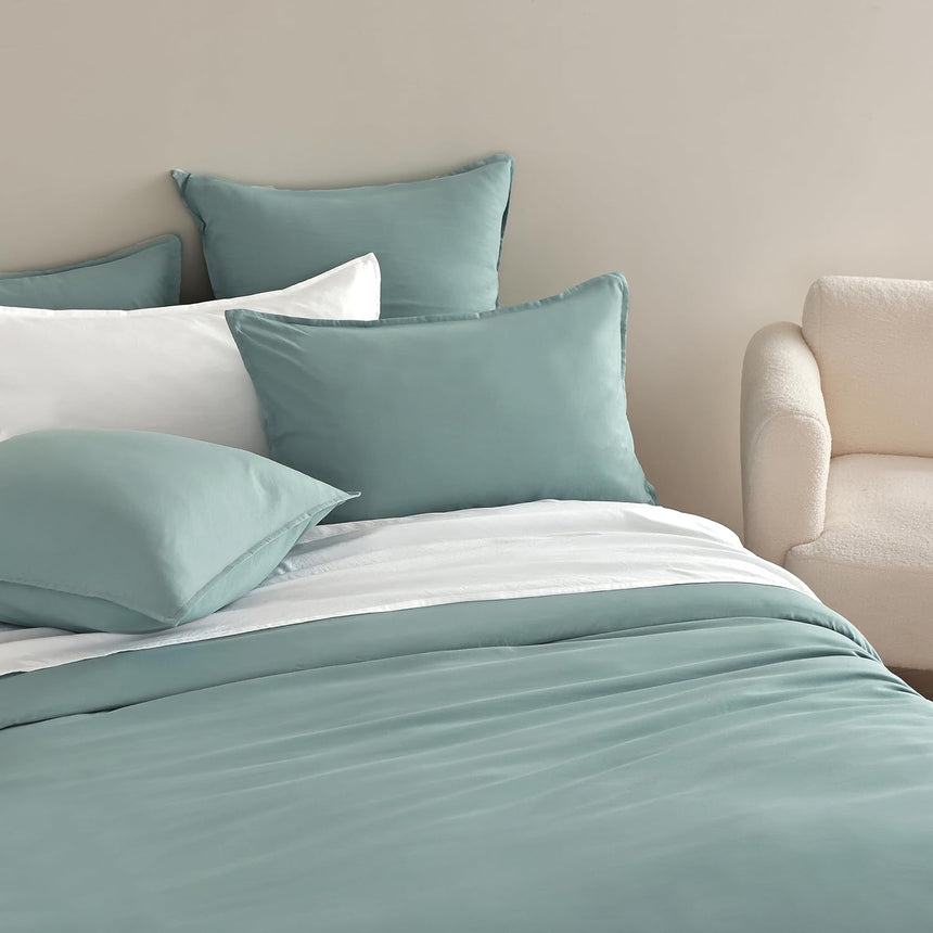 Vintage Washed Microfibre European Pillowcases - Set of 2 Luxurious European Pillow Covers - Seafoam