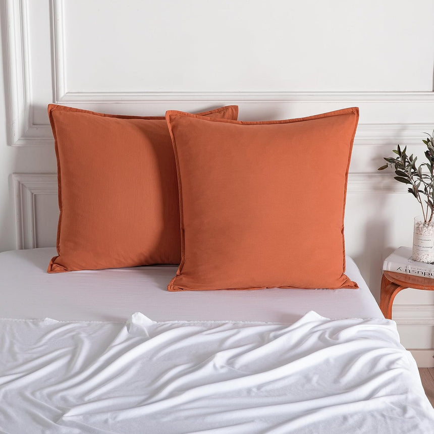 Vintage Washed Microfibre European Pillowcases - Set of 2 Luxurious European Pillow Covers - Terracotta