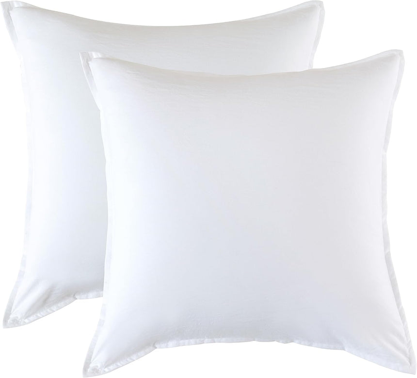 Vintage Washed Microfibre European Pillowcases - Set of 2 Luxurious European Pillow Covers - White