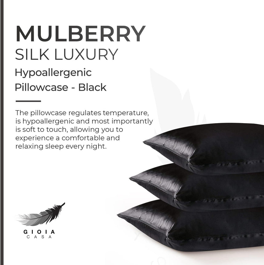 Luxury Pillowcase - 100% Pure Mulberry Silk on Both Sides - Black