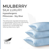 Luxury Pillowcase - 100% Pure Mulberry Silk on Both Sides - Sky Blue