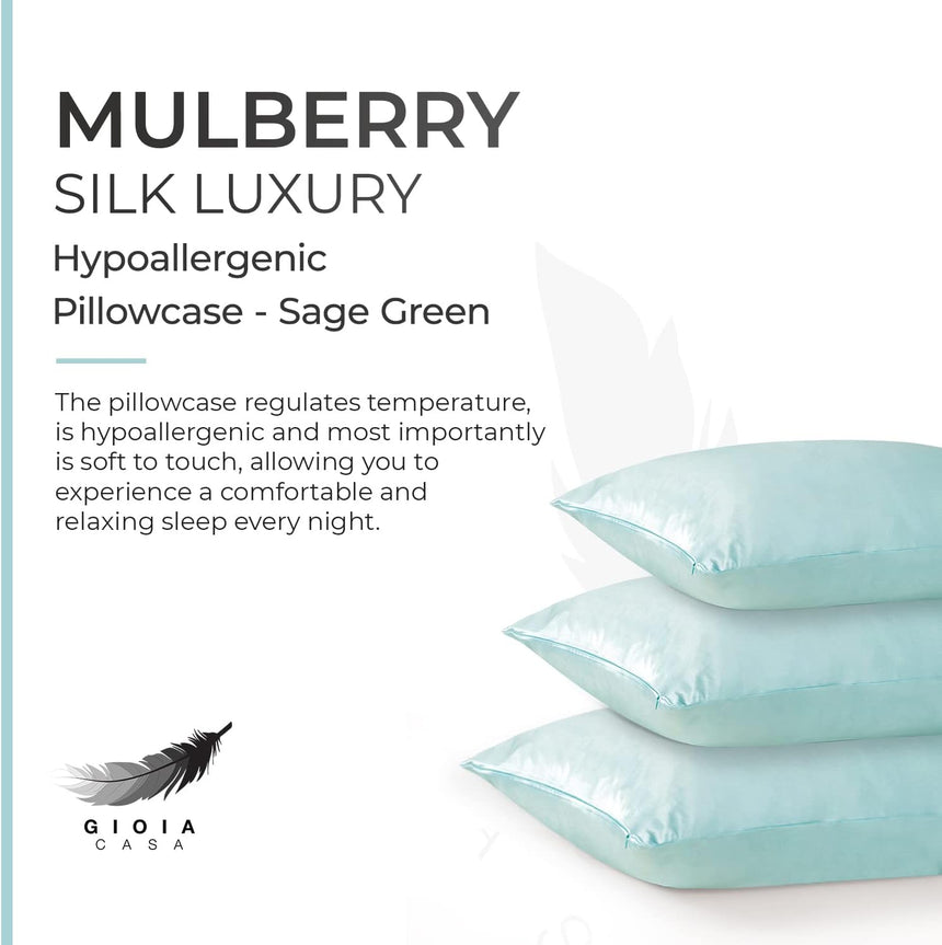 Luxury Pillowcase - 100% Pure Mulberry Silk on Both Sides - Sage Green