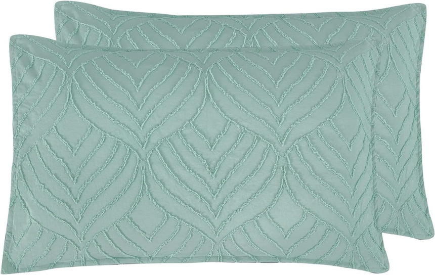 100% Premium Microfibre Tufted Standard Pillowcases - Set of 2 Luxurious Standard Pillow Cover with Elegant Design - Sage