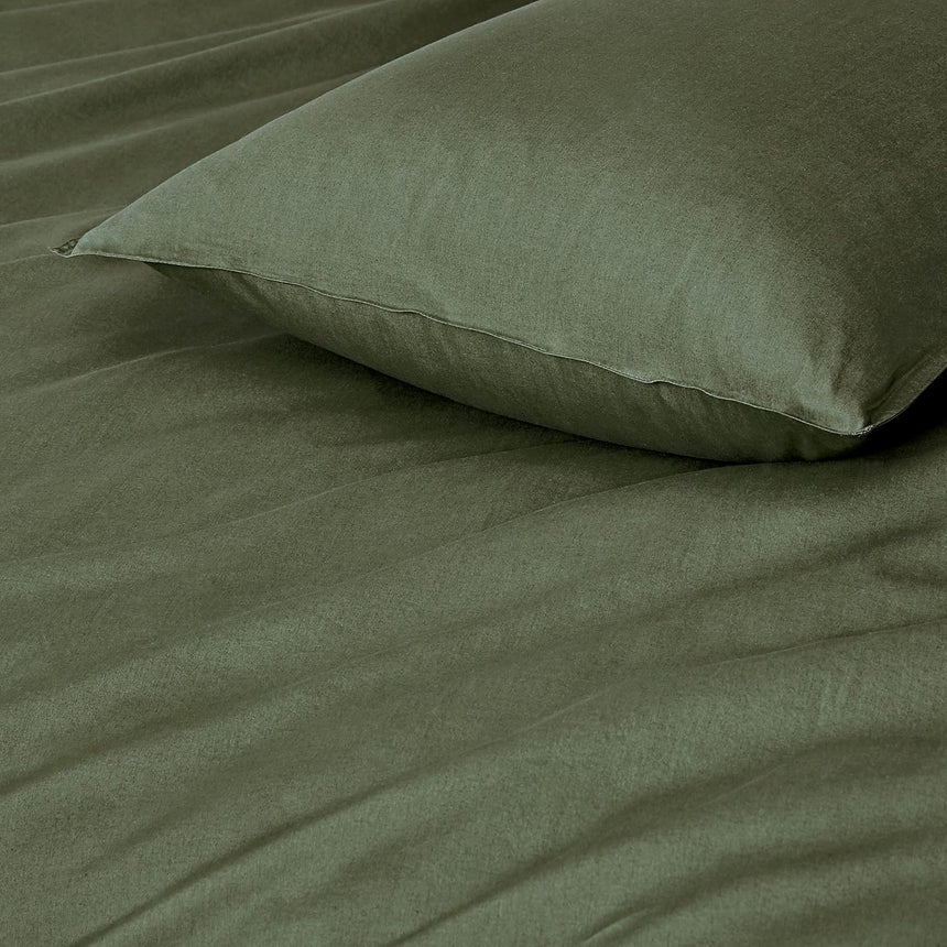 Vintage Washed 100% Cotton Standard Pillowcase - Luxurious Standard Pillow Cover - Khaki Green - 2 Pcs