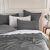 Vintage Washed Microfibre Standard Pillowcases - Set of 2 Luxurious Standard Pillow Covers - Grey