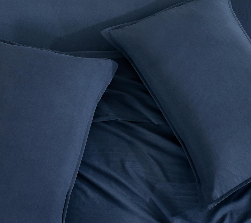 Vintage Washed Microfibre Standard Pillowcases - Set of 2 Luxurious Standard Pillow Covers - Navy