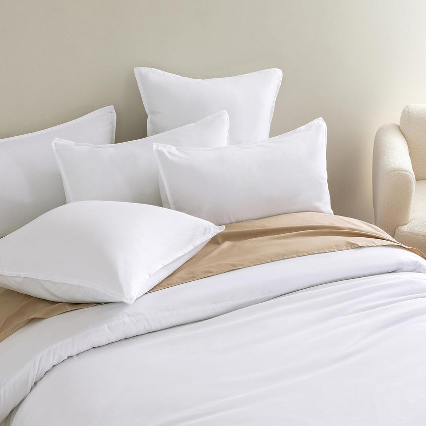 Vintage Washed Microfibre Standard Pillowcases - Set of 2 Luxurious Standard Pillow Covers - White