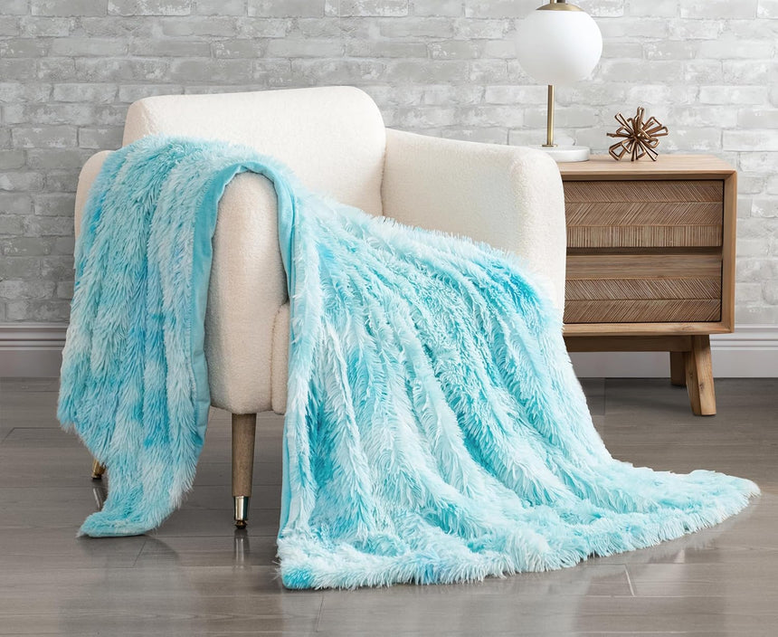 Double Sided Faux Fur Shaggy Throw Blanket - Blue