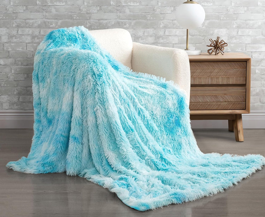 Double Sided Faux Fur Shaggy Throw Blanket - Blue