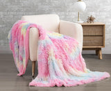 Double Sided Faux Fur Shaggy Throw Blanket - Rainbow