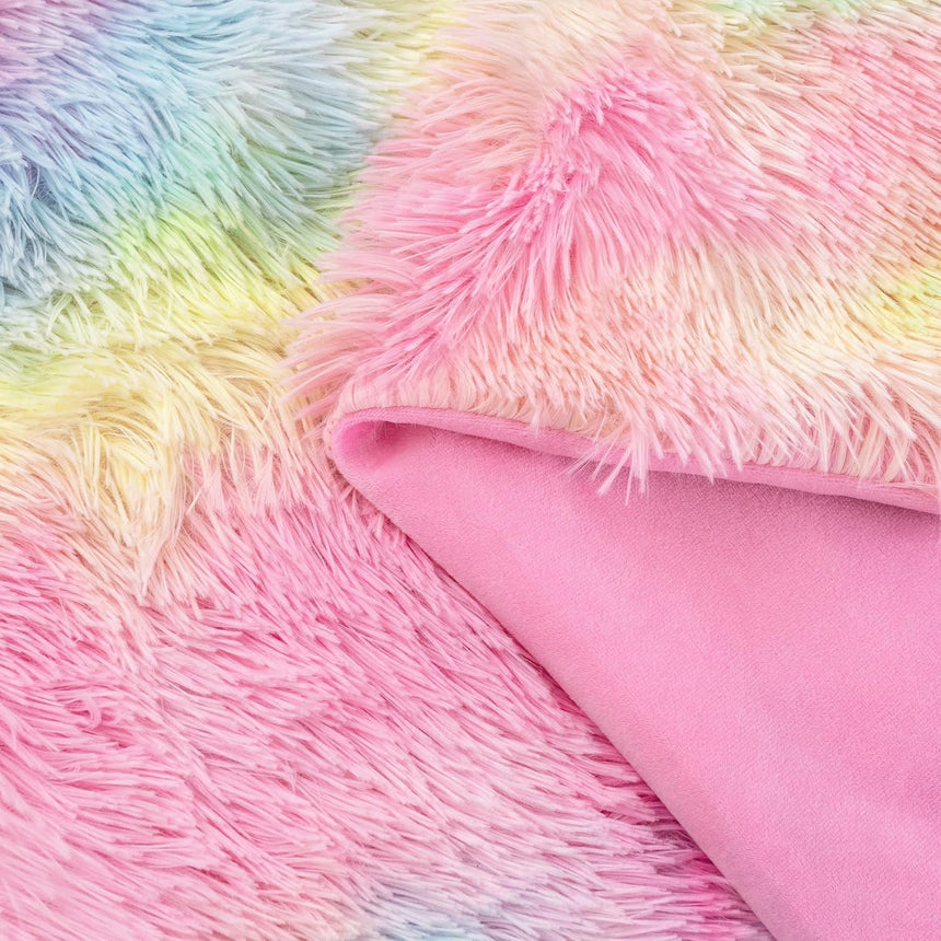 Double Sided Faux Fur Shaggy Throw Blanket - Rainbow