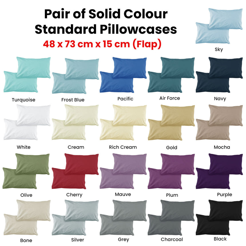 Pair of Solid Colour Microfiber Standard Pillowcases 48x73cmx15cm (Flap) Cream