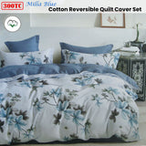 300TC Milla Blue Reversible Cotton Quilt Cover Set King