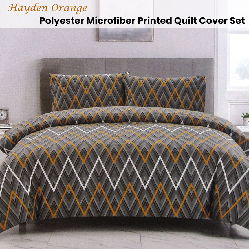 Artex Hayden Orange Quilt Cover Set Geometric Pattern Reversible Printed Microfiber Polyester Double