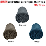 Solid Colour Soft Coral Fleece Throw Rug 127 x 152 cm Charcoal