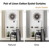 Designers Choice Pair of Linen Cotton Coated Eyelet Curtains Grey 140 x 213cm