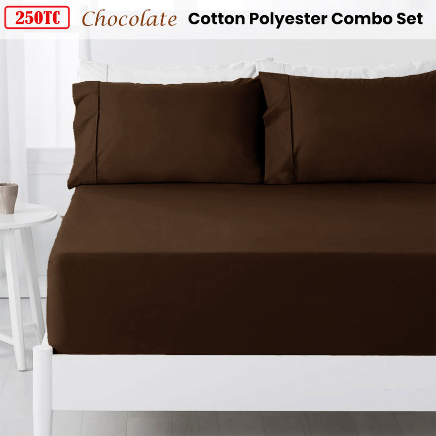 Hotel Living 250TC Chocolate Cotton Rich Combo Set Queen 38cm