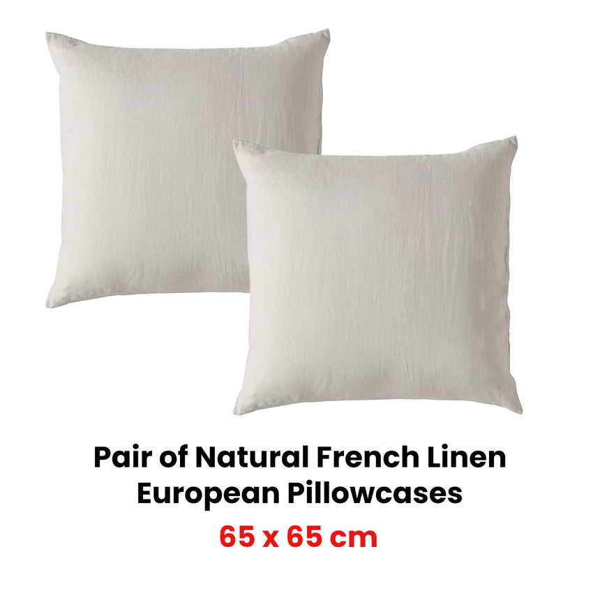 Vintage Design Homewares Pair of Natural French Linen European Pillowcases