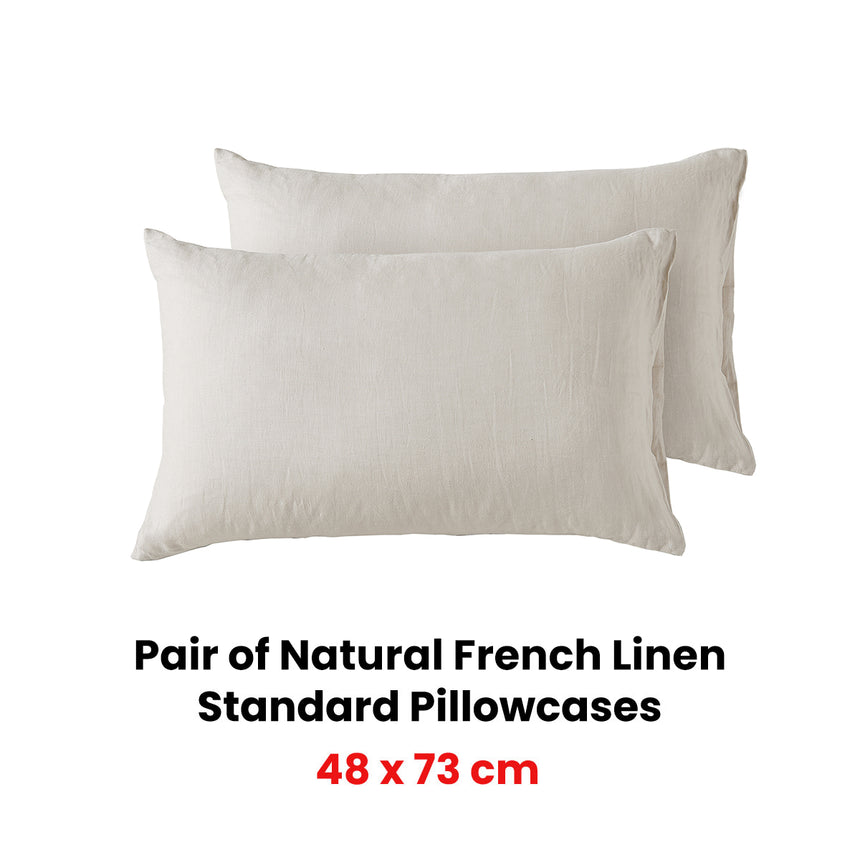 Vintage Design Homewares Pair of Natural French Linen Standard Pillowcases