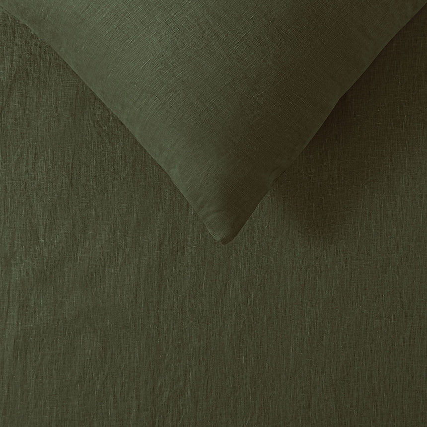 100% Linen Olive Quilt Cover Set Double