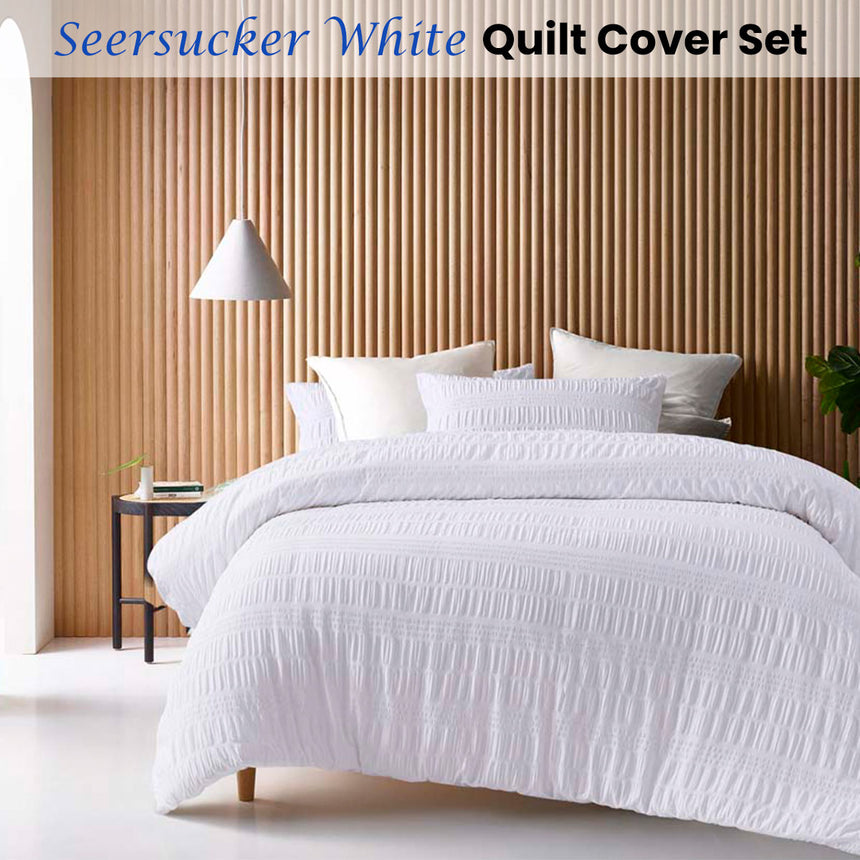 Accessorize Seersucker White Quilt Cover Set Queen