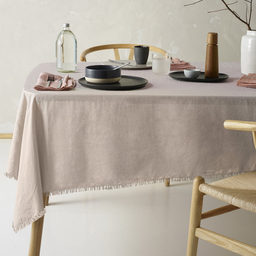 Vintage Design Homewares Gypsy Natural Fringed Washed Linen Cotton Tablecloth 130cm x 180cm