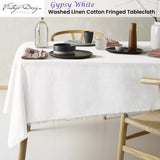 Vintage Design Homewares Gypsy White Fringed Washed Linen Cotton Tablecloth 150cm x 275cm